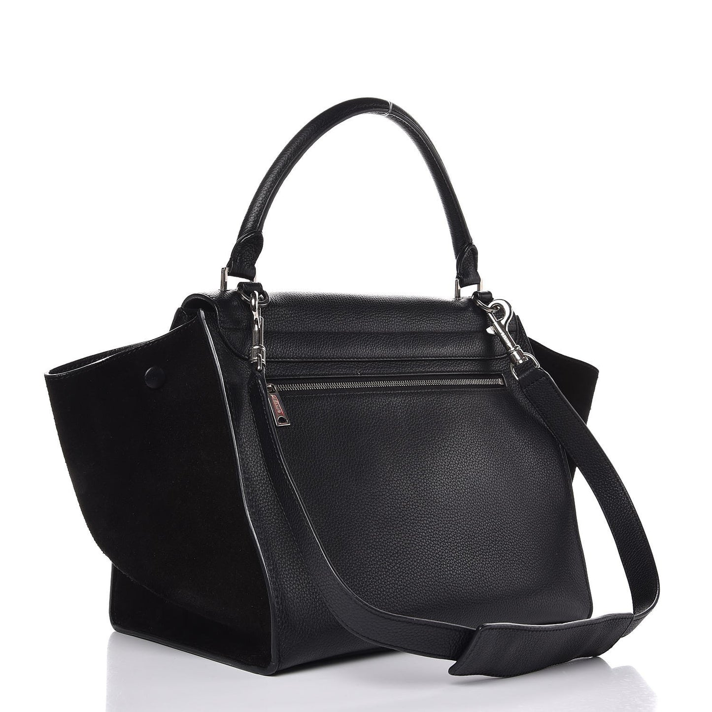 Drummed Calfskin Suede Medium Trapeze Black