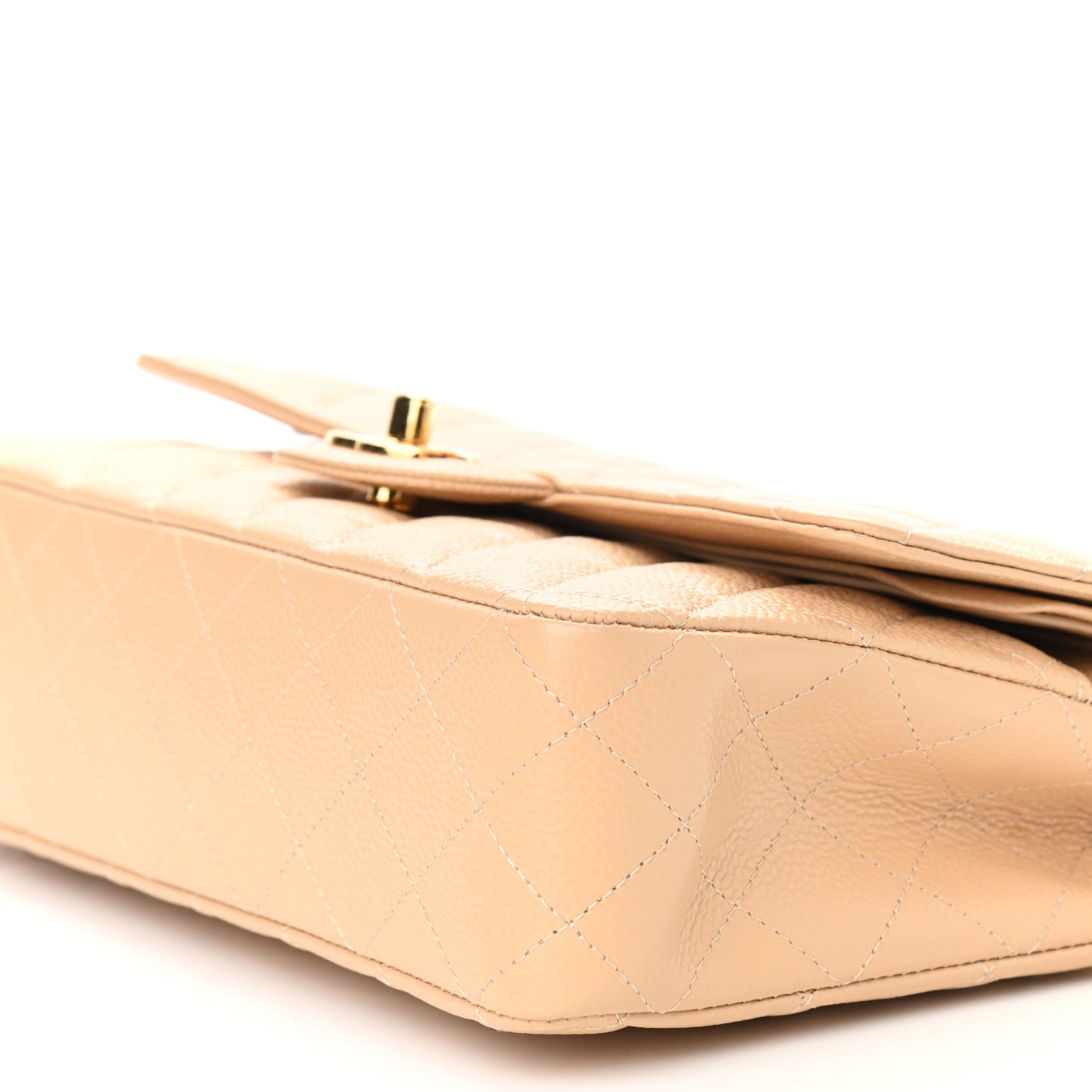 Caviar Quilted Medium Double Flap Light Beige