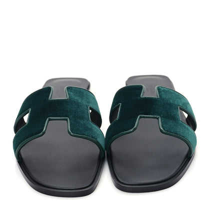 Hermes Velvet Nappa Oran Sandals 40 Vert Fonce 2 of 9