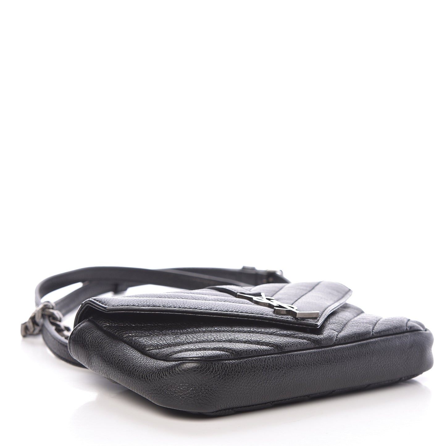 Sheepskin Matelasse Chevron Monogram College Chain Wallet Black
