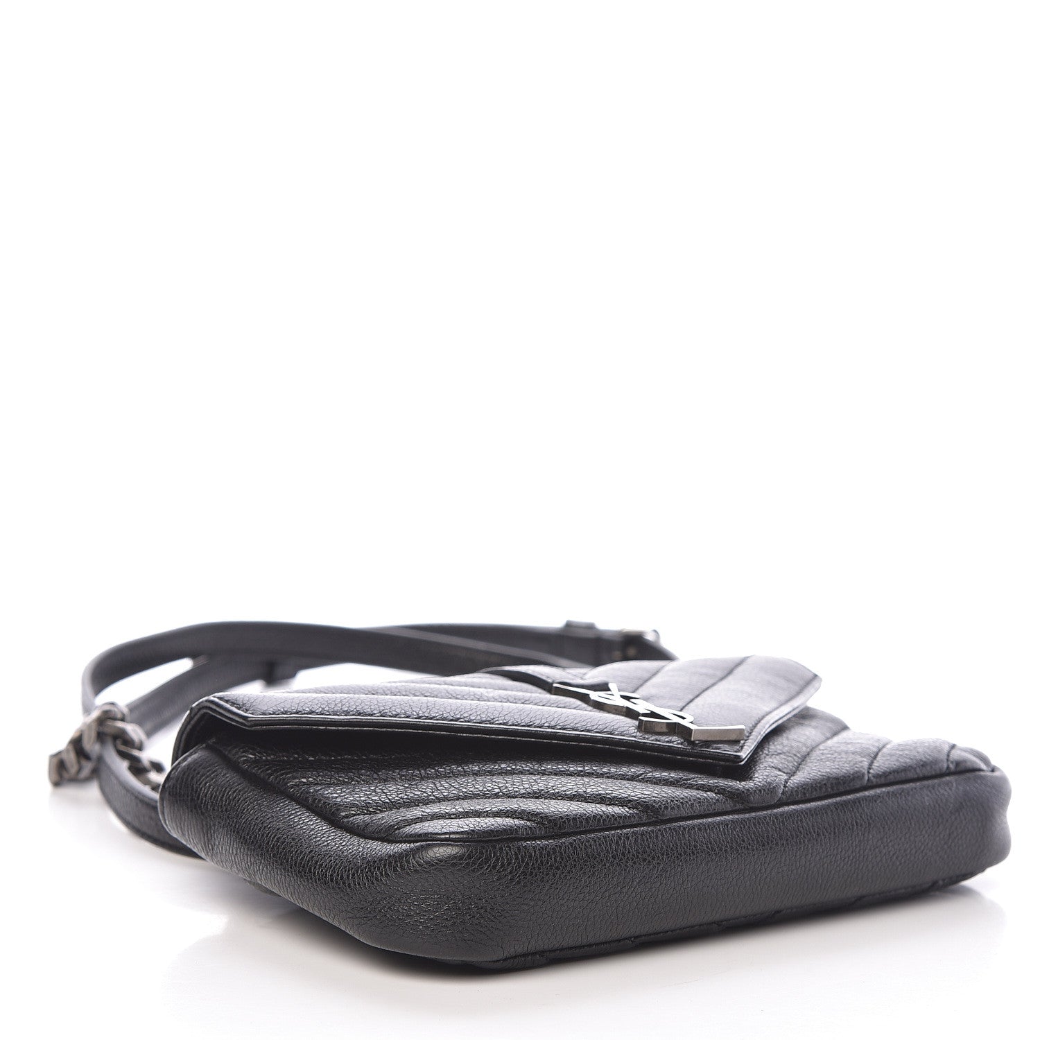 Saint Laurent Sheepskin Matelasse Chevron Monogram College Chain Wallet Black 4 of 12