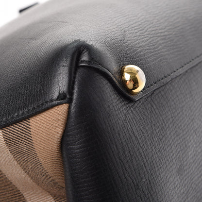 Burberry Calfskin House Check Medium Banner Tote Black 13 of 14