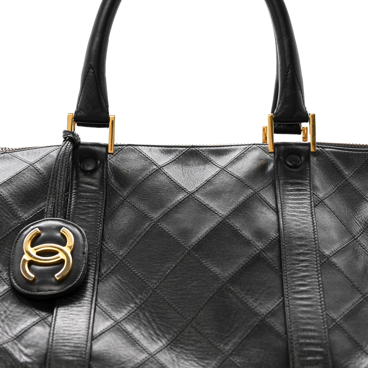 Chanel Calfskin Stitched Duffle Travel Bag Black 8 of 15