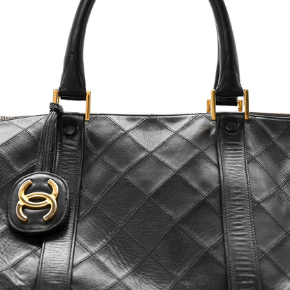 Chanel Calfskin Stitched Duffle Travel Bag Black 8 of 15
