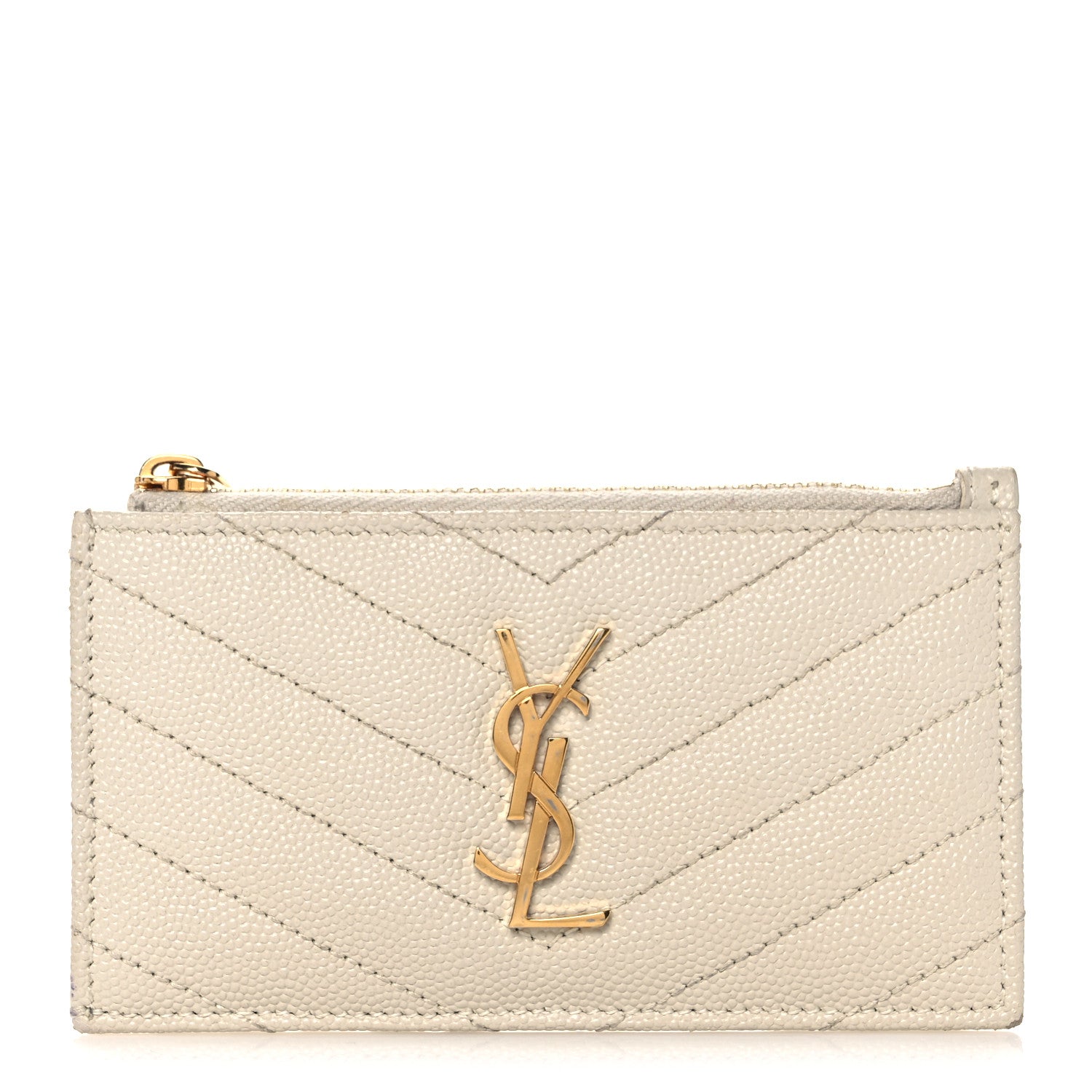 Saint Laurent Grain De Poudre Matelasse Chevron Monogram Fragments Zippered Card Case Crema Soft 1 of 12