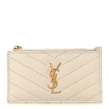 Saint Laurent Grain De Poudre Matelasse Chevron Monogram Fragments Zippered Card Case Crema Soft 1 of 12