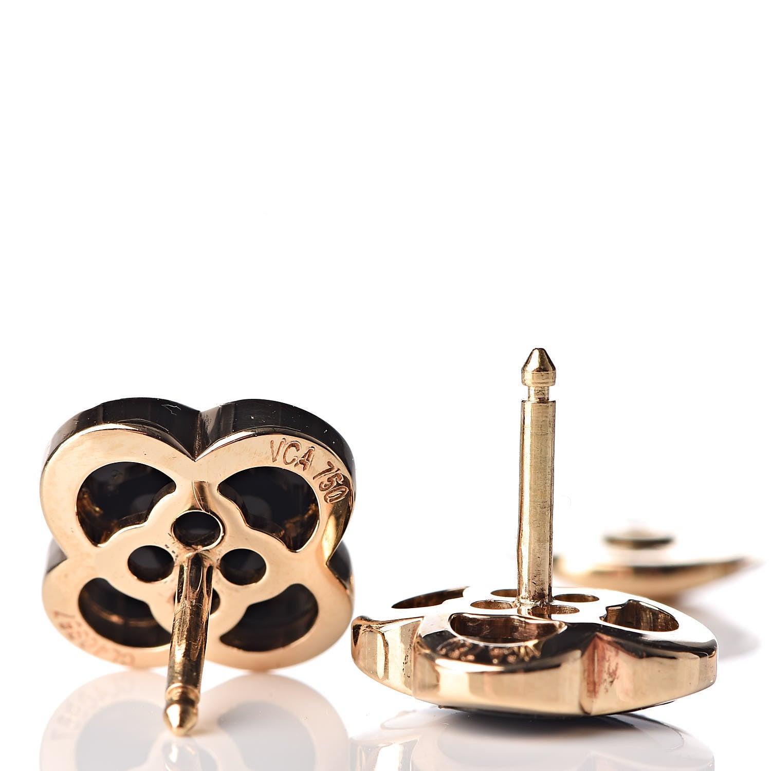 Van Cleef & Arpels 18K Yellow Gold Onyx Pure Alhambra Earrings 4 of 6