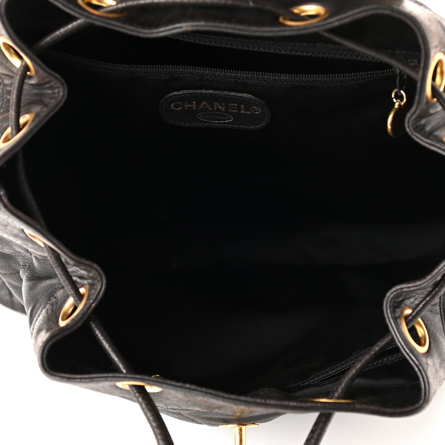 Lambskin Quilted Tassel Drawstring Backpack Dark Bown