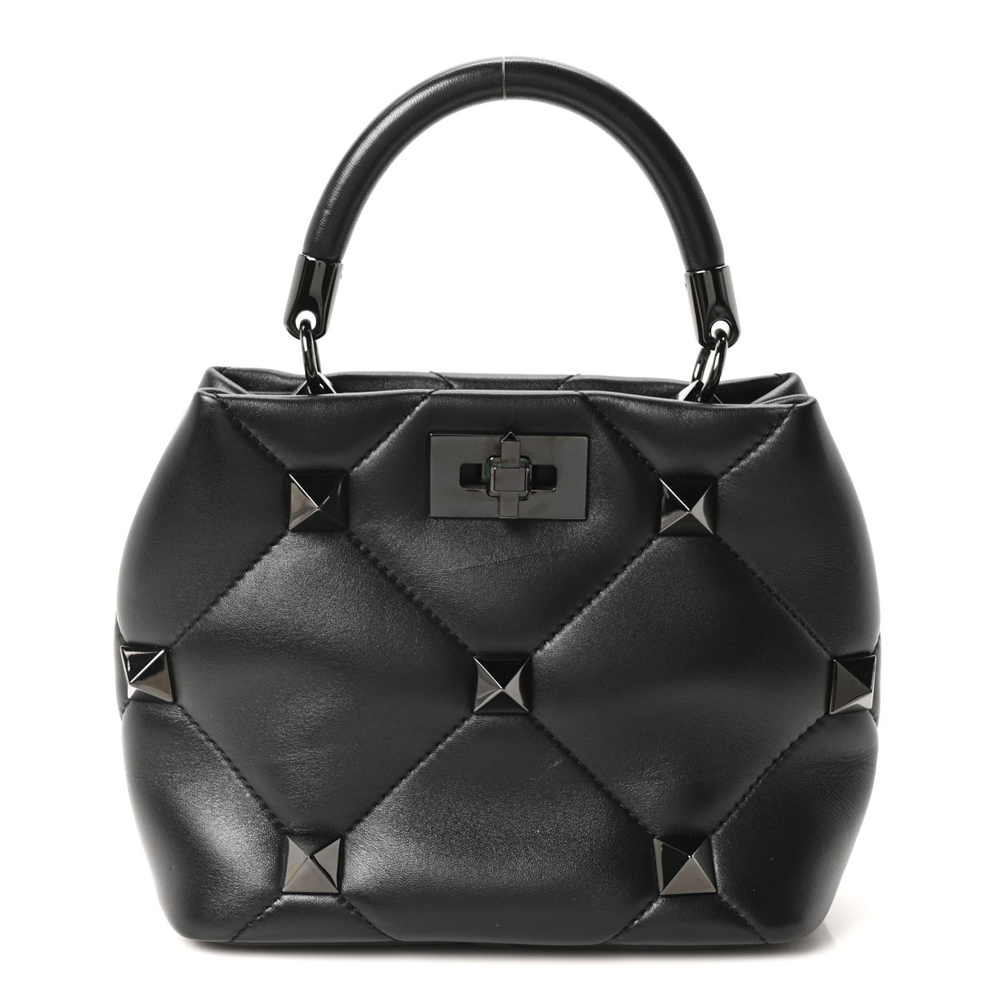 Nappa Monochrome Small Roman Stud The Handle Bag Black