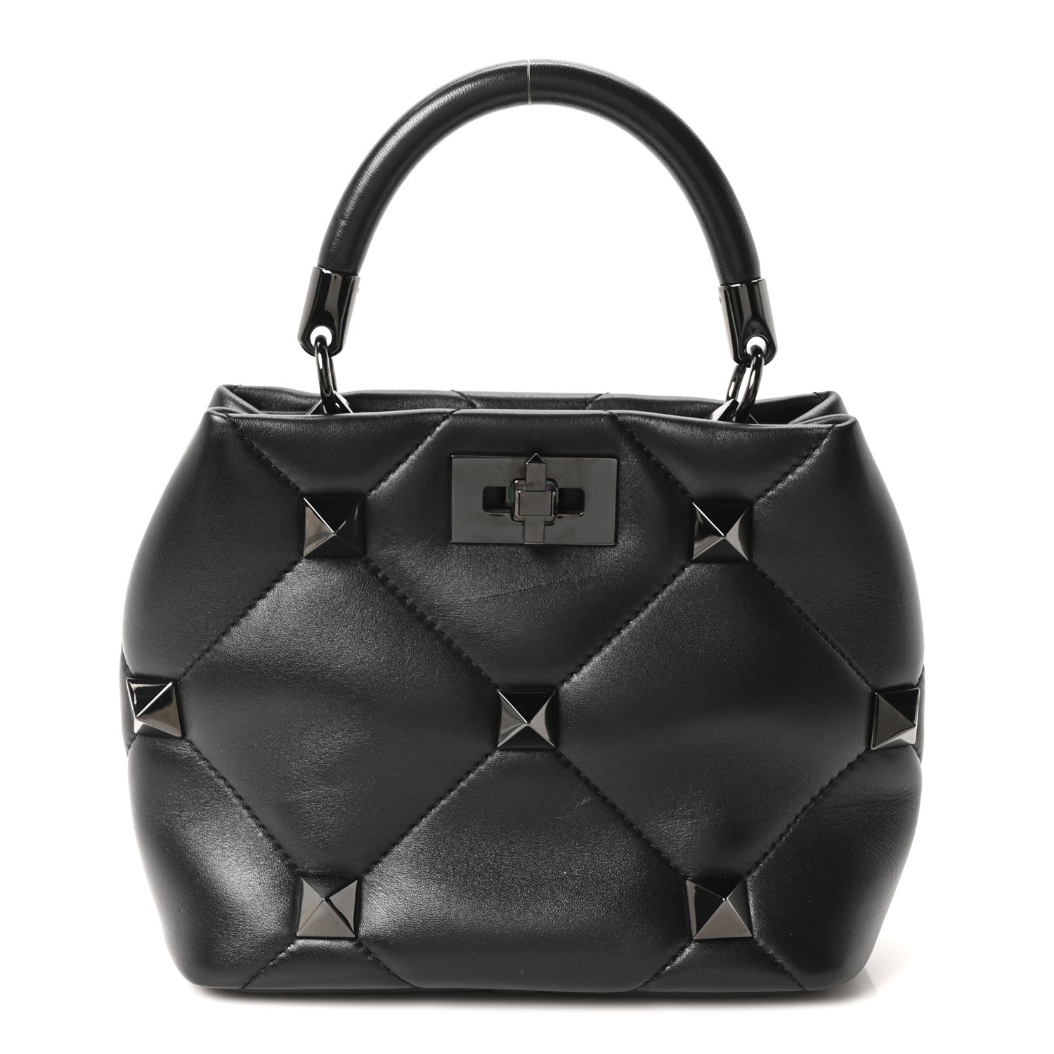Valentino Garavani Nappa Monochrome Small Roman Stud The Handle Bag Black 1 of 9