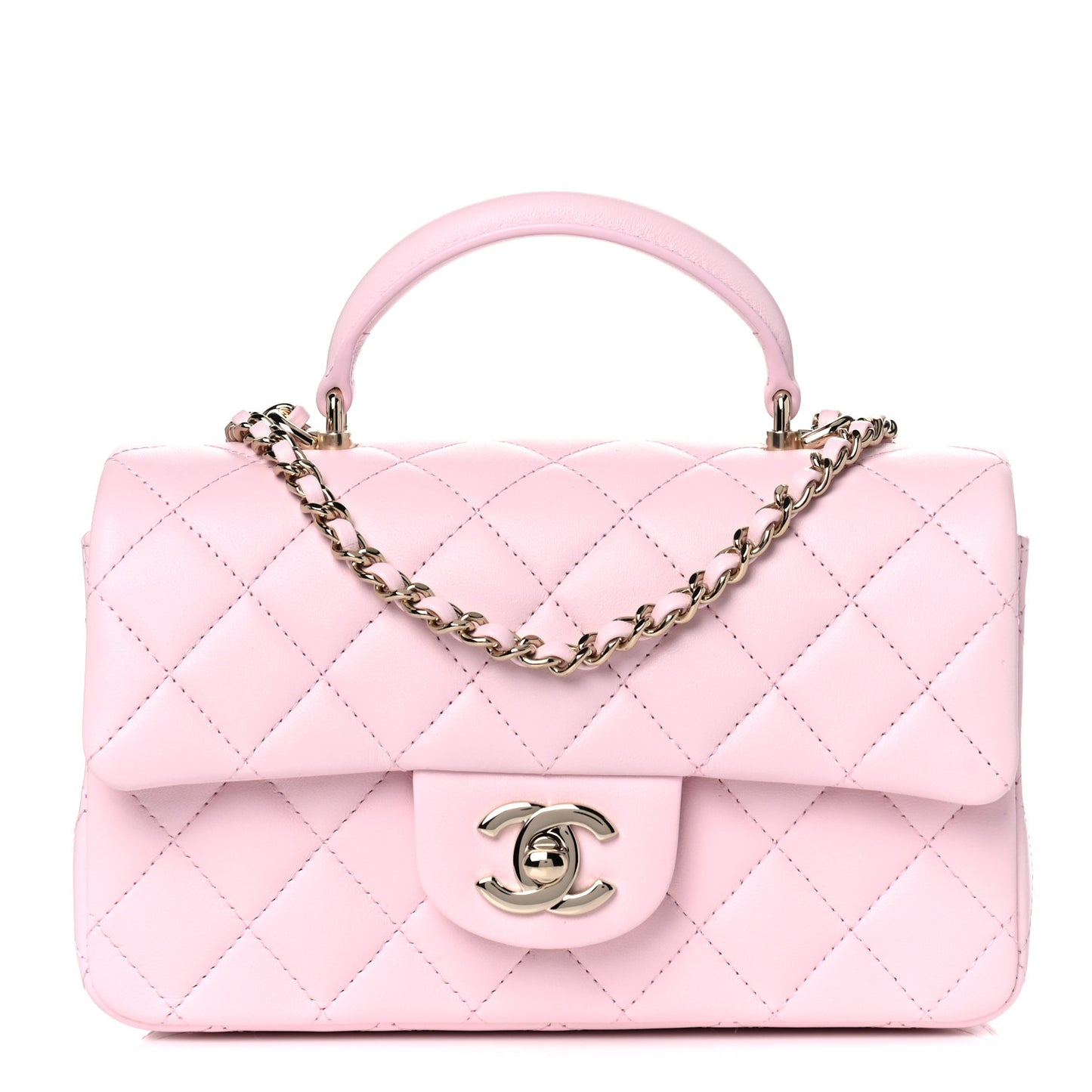 Lambskin Quilted Mini Top Handle Rectangular Flap Light Pink