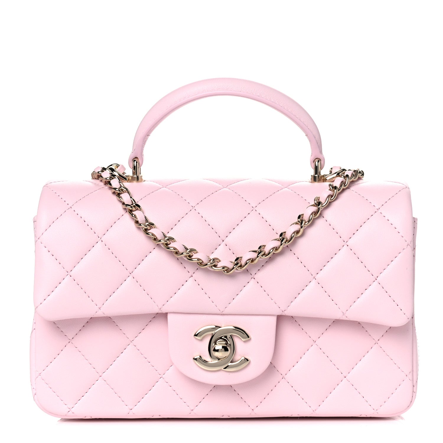Chanel Lambskin Quilted Mini Top Handle Rectangular Flap Light Pink 1 of 10