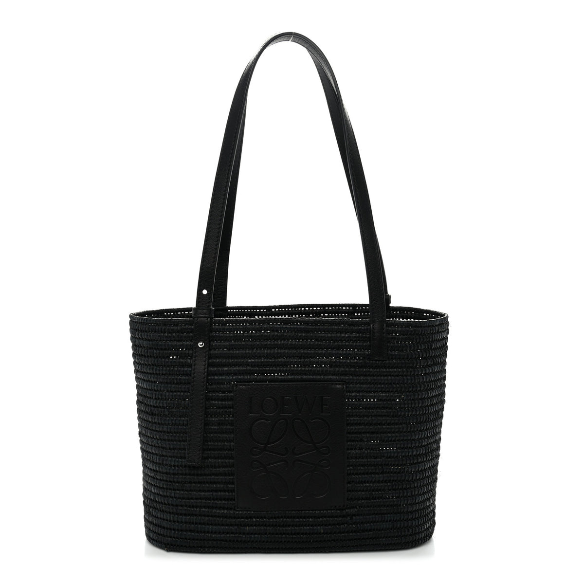 Raffia Square Small Basket Tote Bag Black