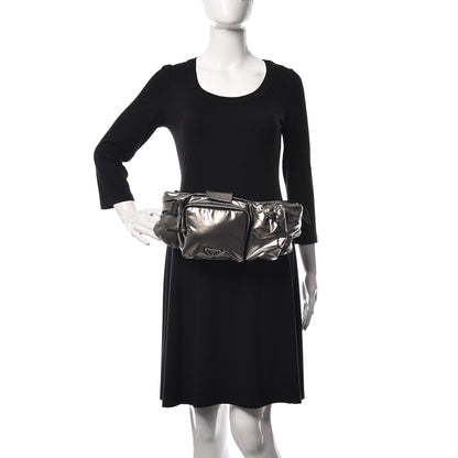 Prada Metallic Tessuto Nylon Metal Triple Pocket Belt Bag Ferro 2 of 9