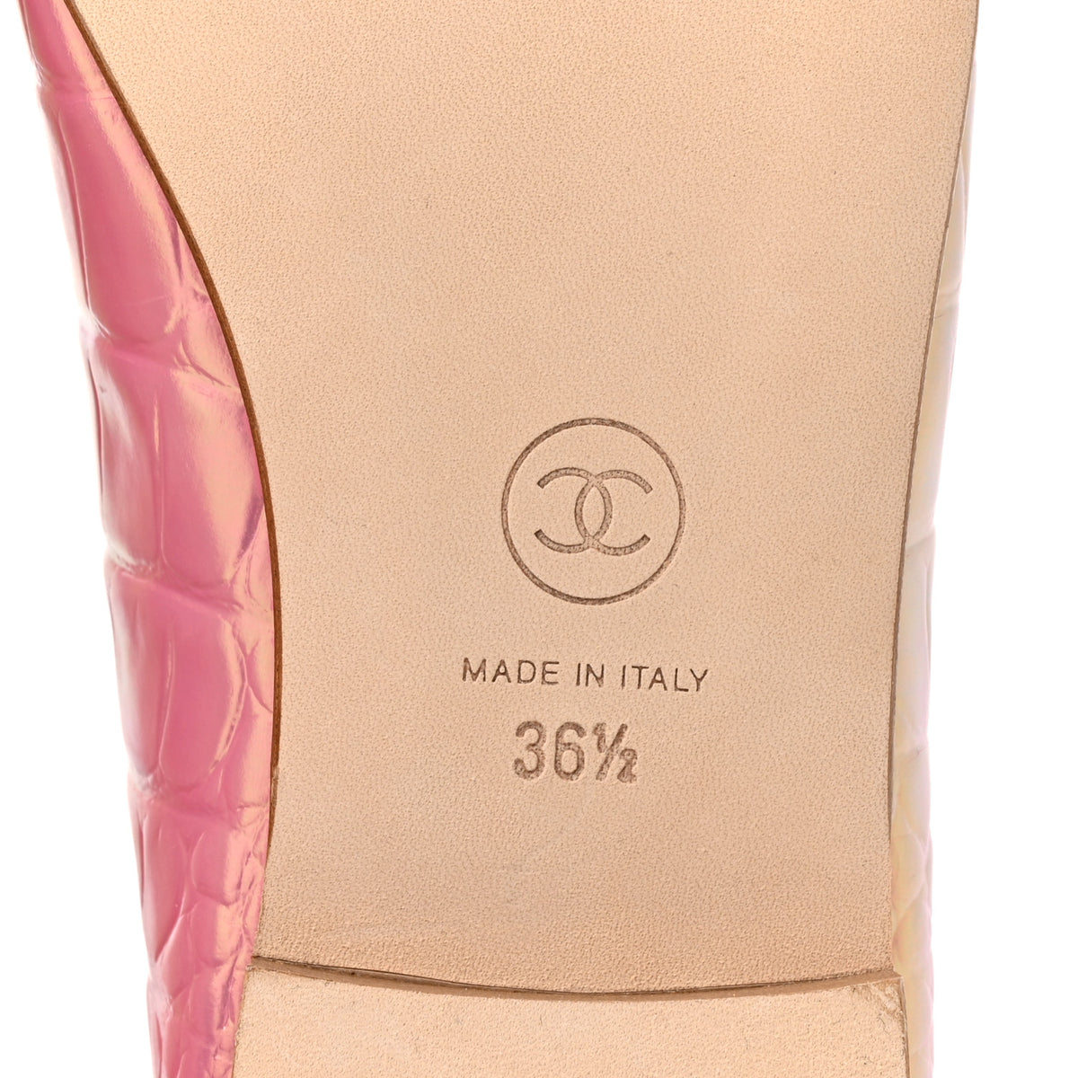 Chanel Iridescent Calfskin Crocodile Embossed Ballerina Flats 36.5 Pink 7 of 10