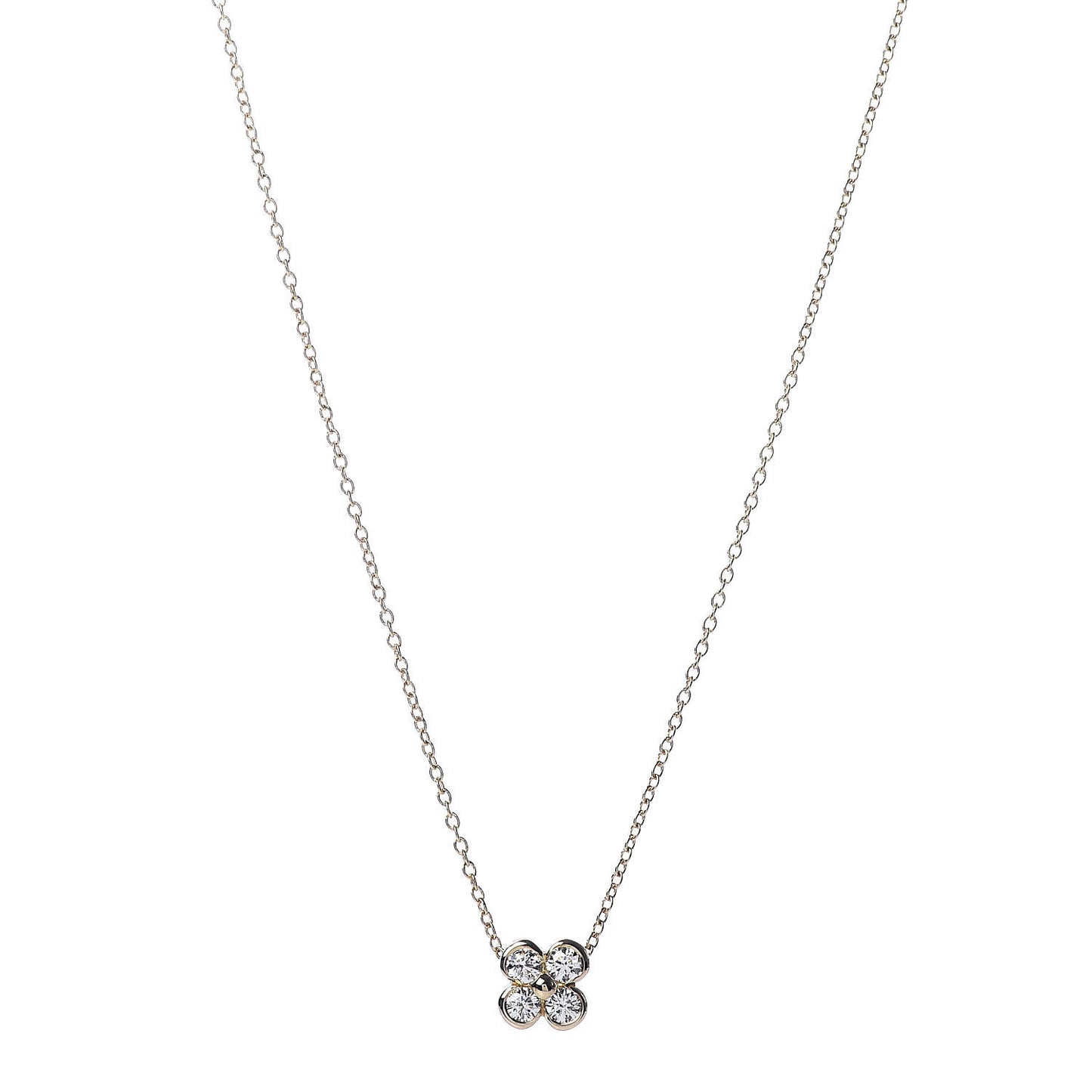 18K Yellow Gold Diamond Flower Pendant Necklace