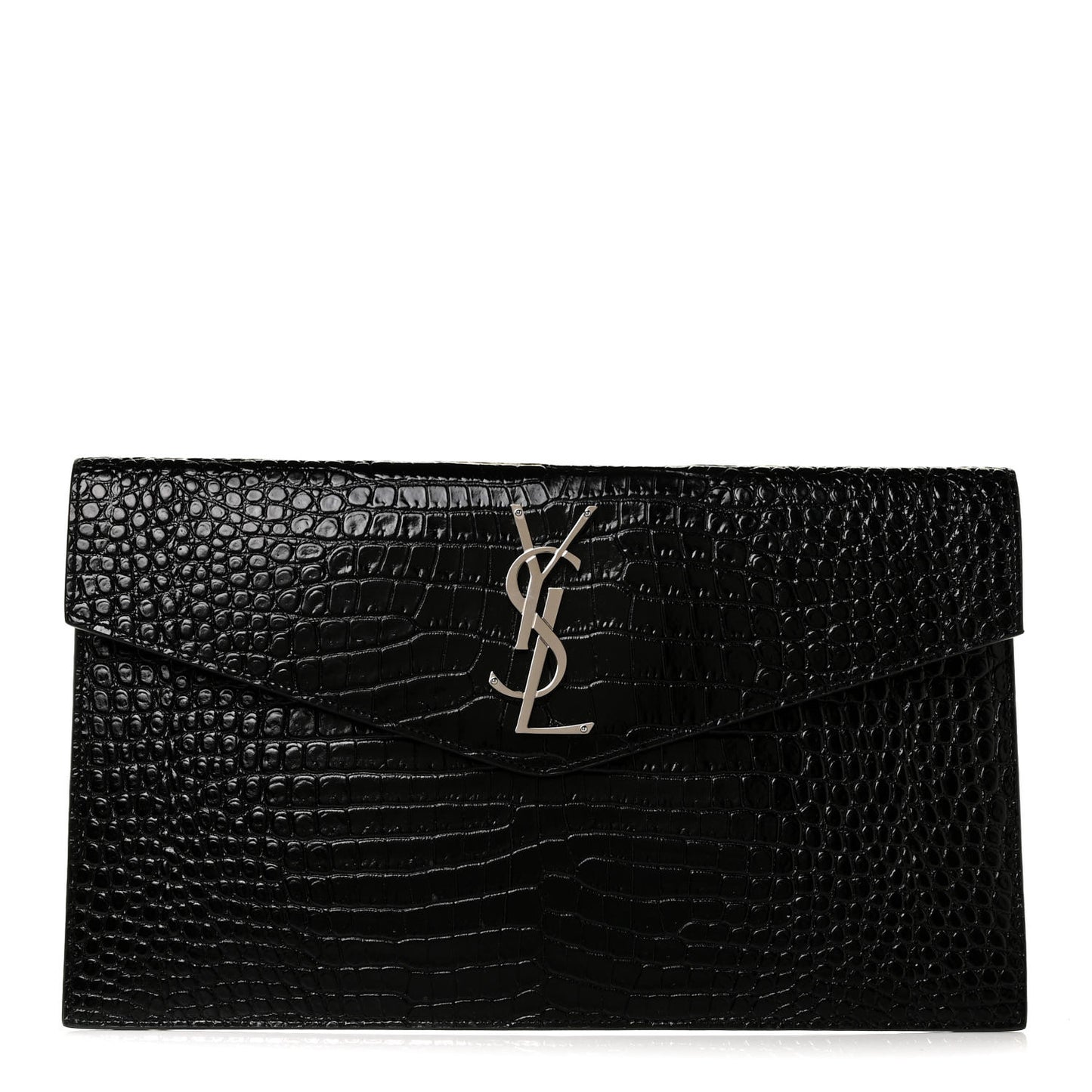 Calfskin Crocodile Embossed Uptown Monogram Clutch Black