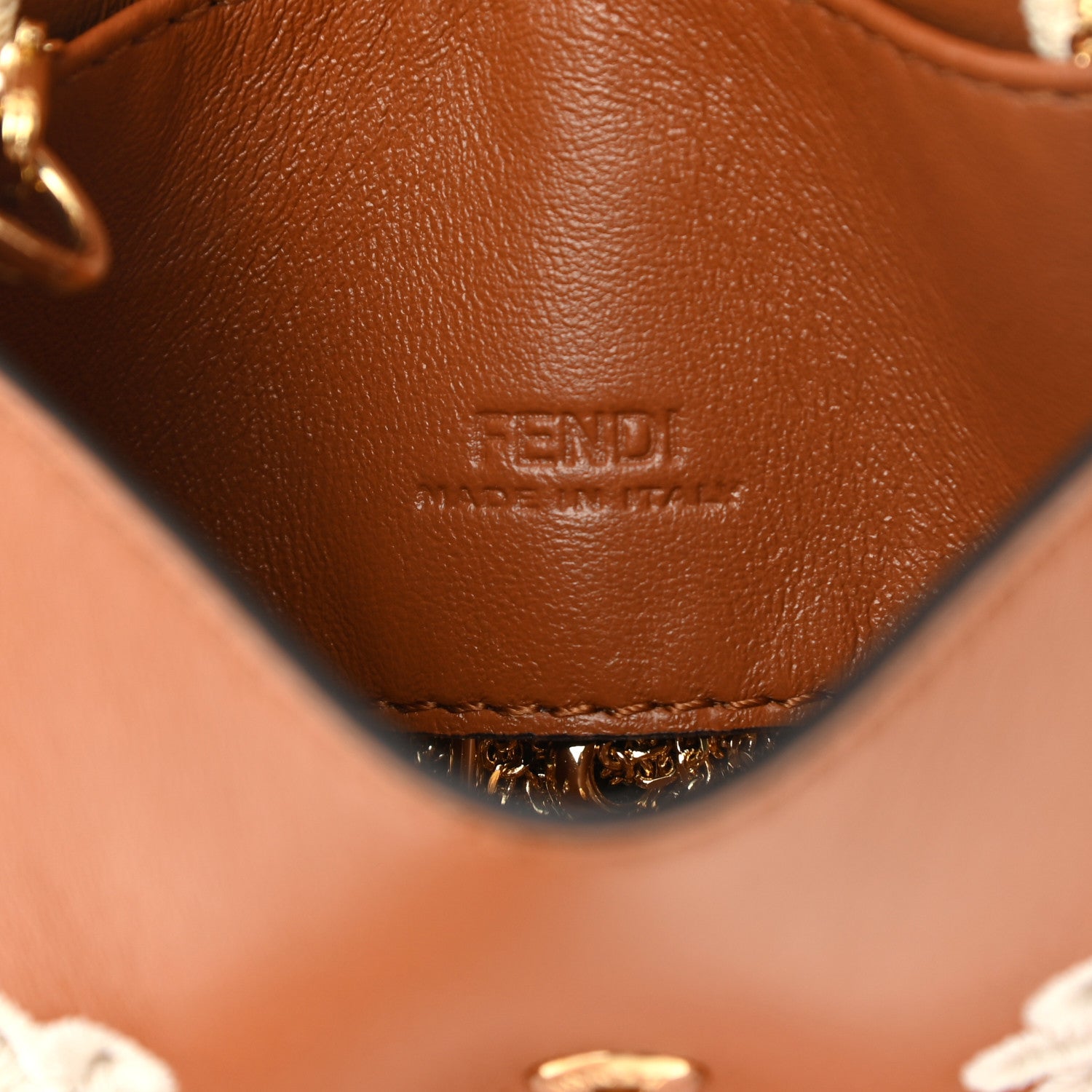 Fendi Shiny Nappa Vitello King Floral Ajour Embroidered Nano Baguette Charm Brandy 5 of 9