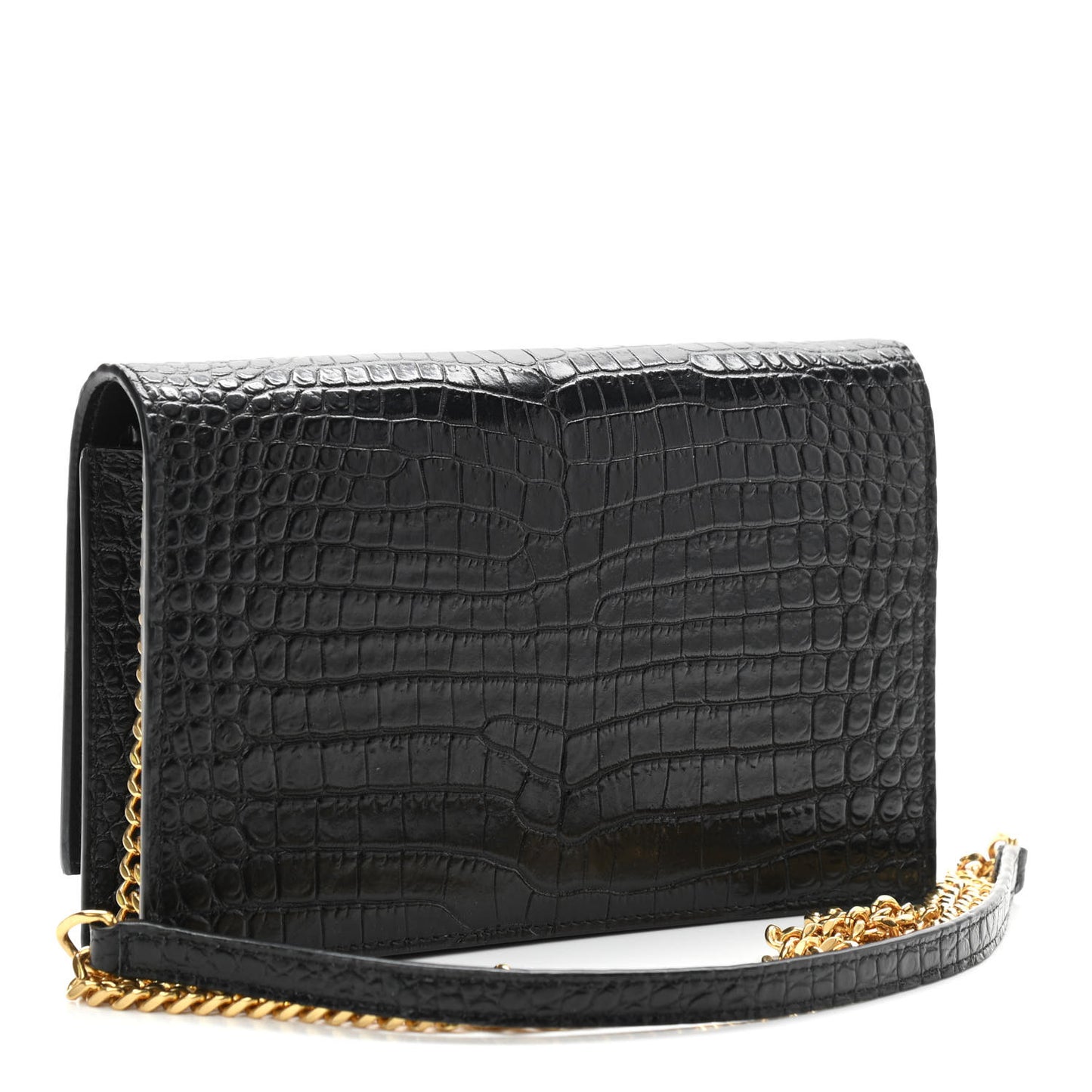 Calfskin Crocodile Embossed Kate Monogram Tassel Chain Wallet Black