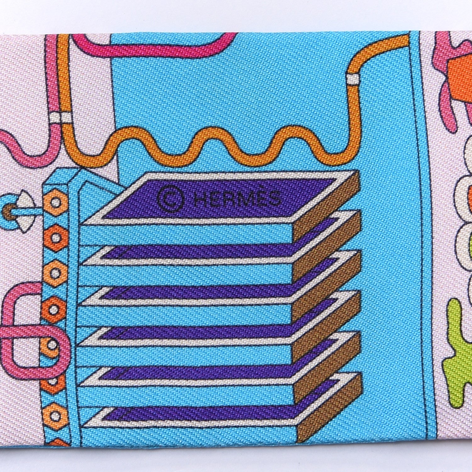 Hermes Silk La Maizeon De Carres Twilly Bleu Azur Marine Rose Indien 4 of 4