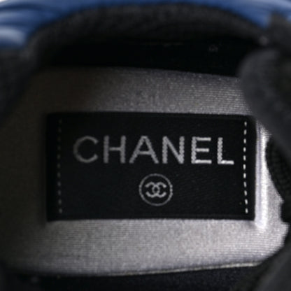 Chanel Nylon Suede Calfskin Womens Logo Sneakers 37.5 Blue Navy Dark Navy 7 of 8