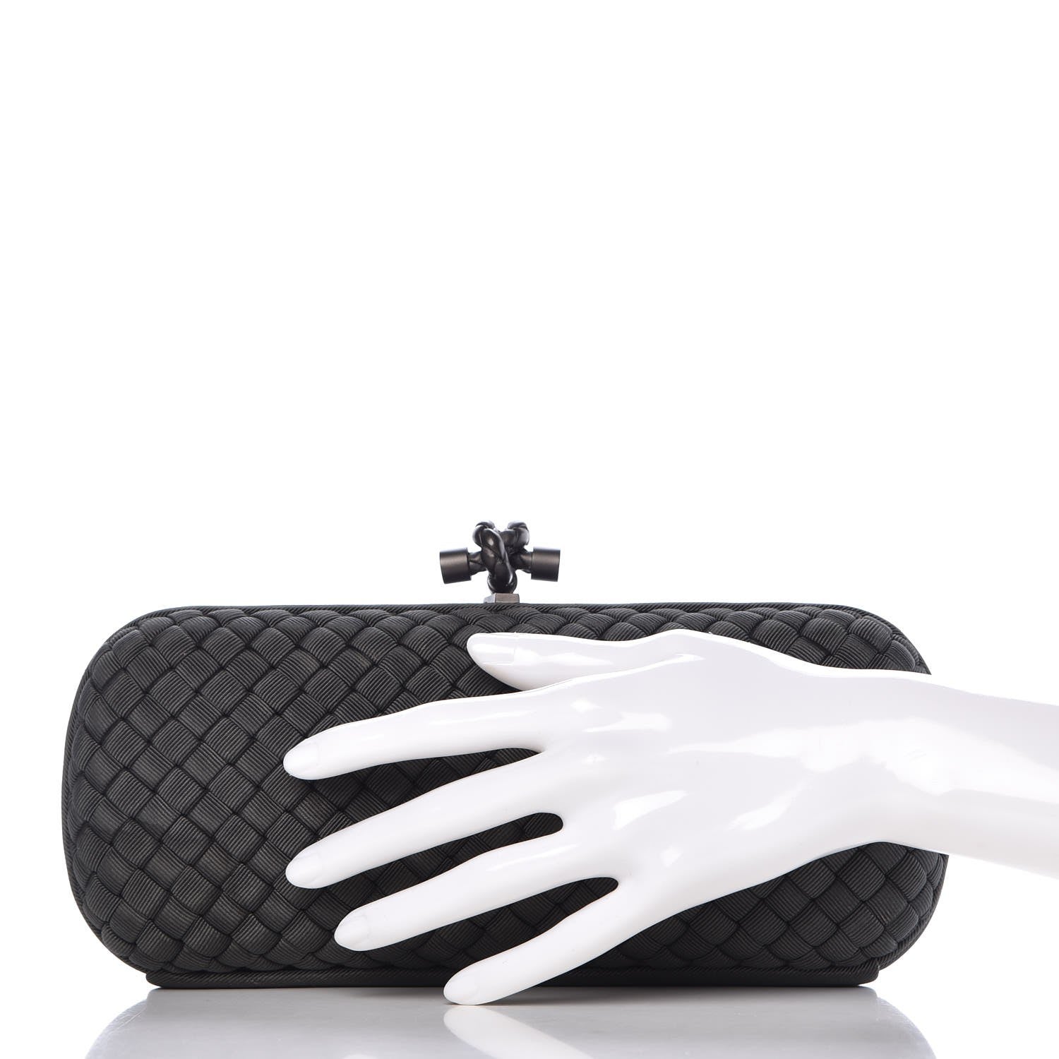 Bottega Veneta Silk Faille Intrecciato Knot Clutch Grey 2 of 6