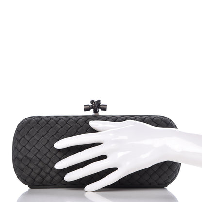 Bottega Veneta Silk Faille Intrecciato Knot Clutch Grey 2 of 6