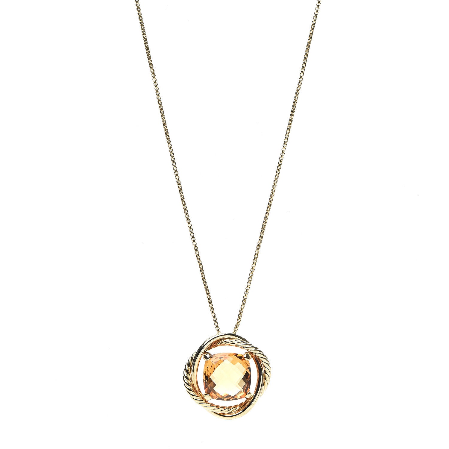 David Yurman 18K Yellow Gold Citrine 11mm Infinity Pendant Necklace 1 of 3