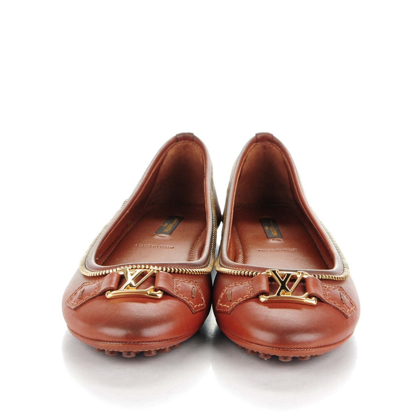 Calfskin Zip Oxford Ballerina Flats 38 Cognac