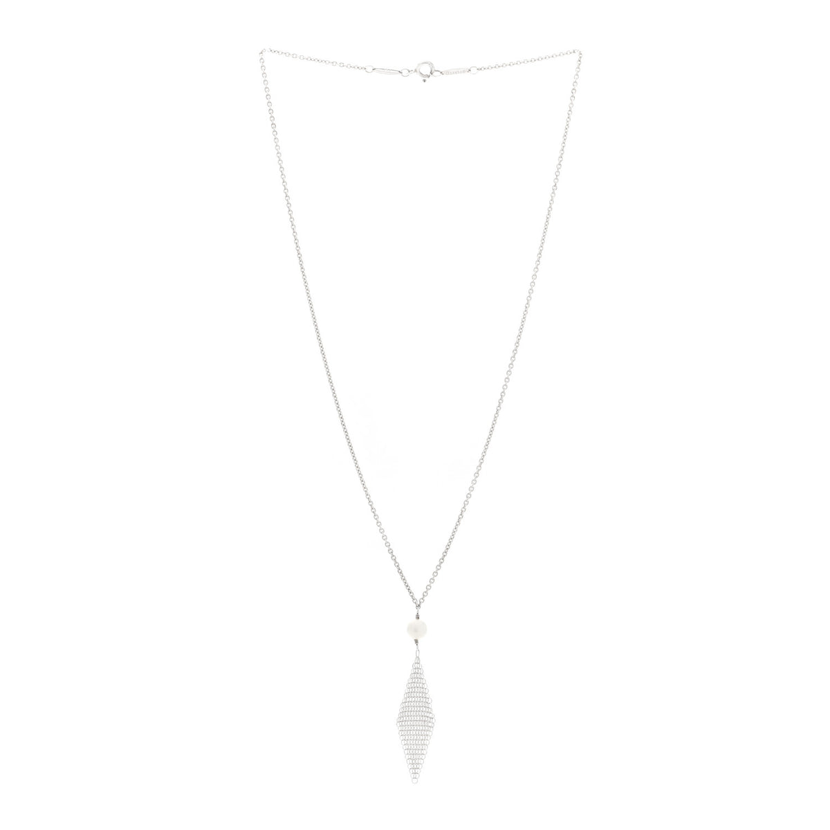 Sterling Silver Pearl Elsa Peretti Mesh Pendant Necklace