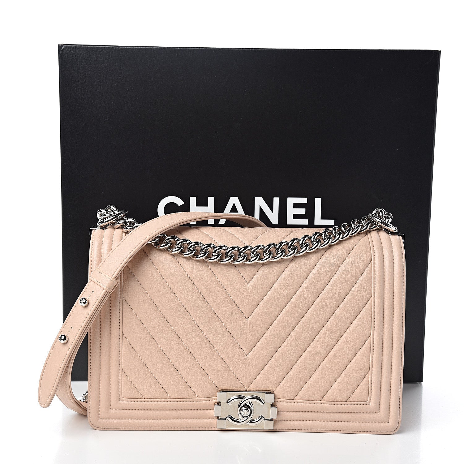 Chanel Calfskin Chevron Quilted New Medium Boy Flap Beige 11 of 11