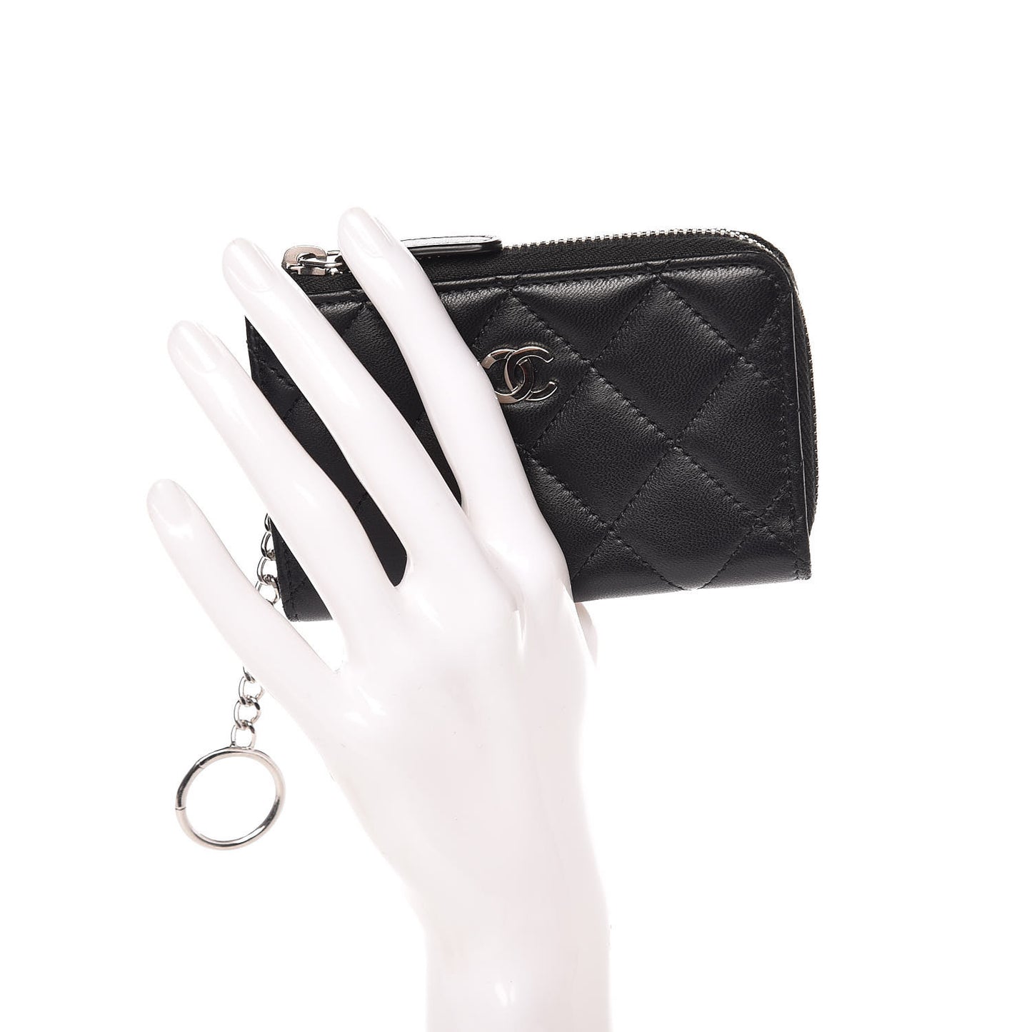 Lambskin Quilted Key Holder Case Black
