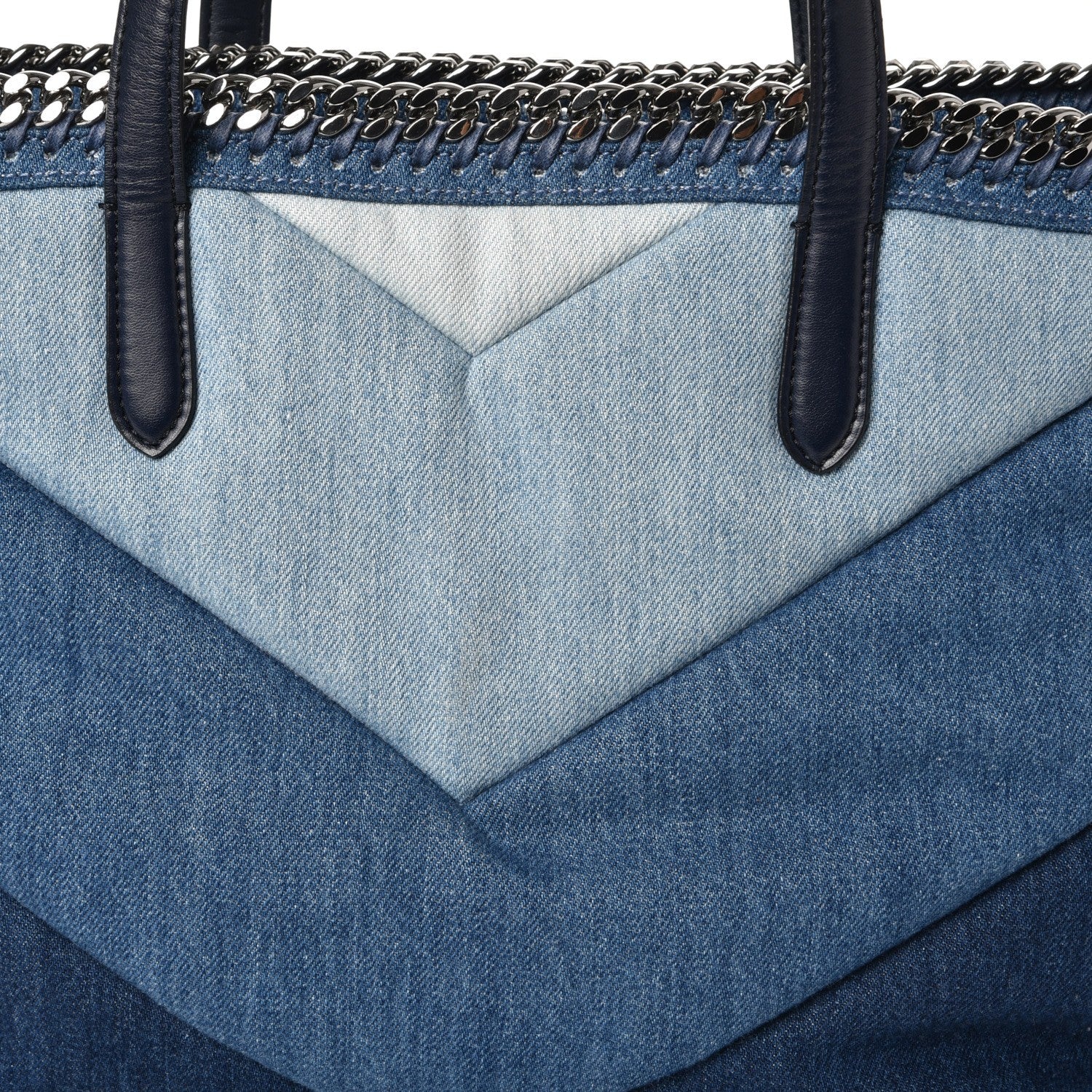 Stella McCartney Eco Denim Chevron Quilted Falabella East West Shopper Tote Blue 9 of 9