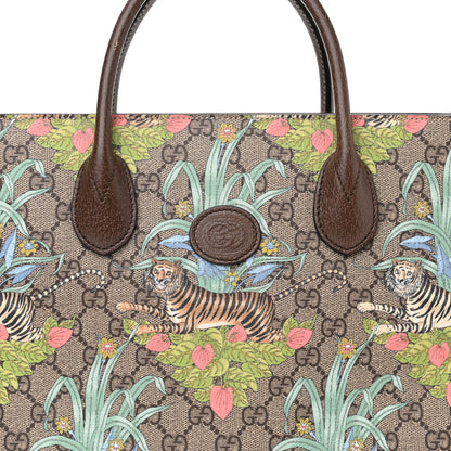 Gucci GG Supreme Monogram Tiger Savanah Textured Dollar Calfskin Small Retro Interlocking G Tote Bag Beige Ebony Multicolor New Acero 8 of 14