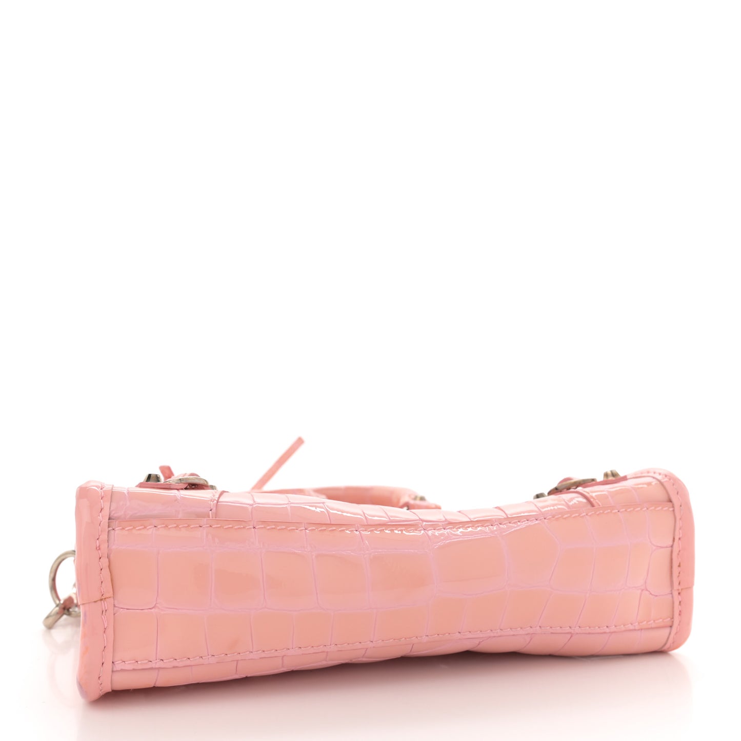 Patent Crocodile Embossed Classic Silver Hardware Nano City Light Pink