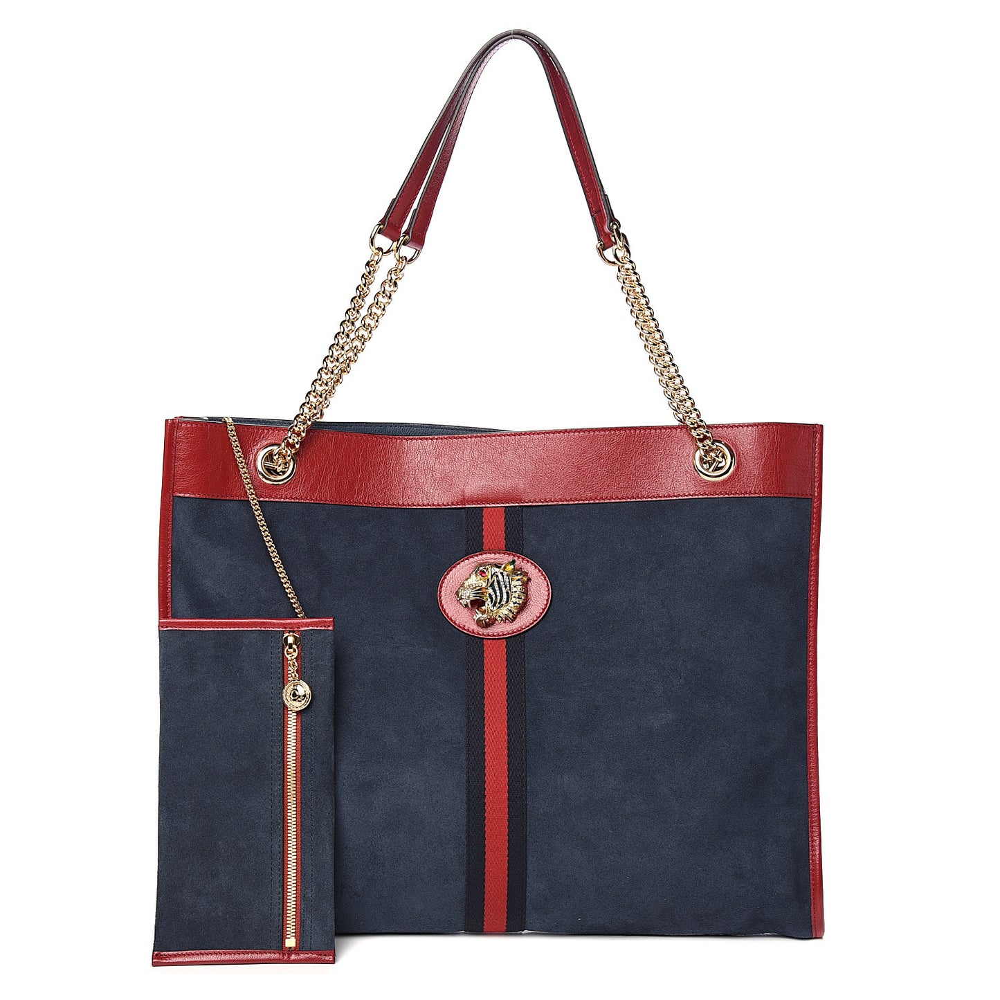 Suede Calfskin Large Rajah Chain Tote New Blue Romantic Cherry