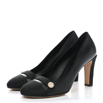 Chanel Lambskin Grosgrain Cap Toe Pearl Pumps 38 Black 3 of 10