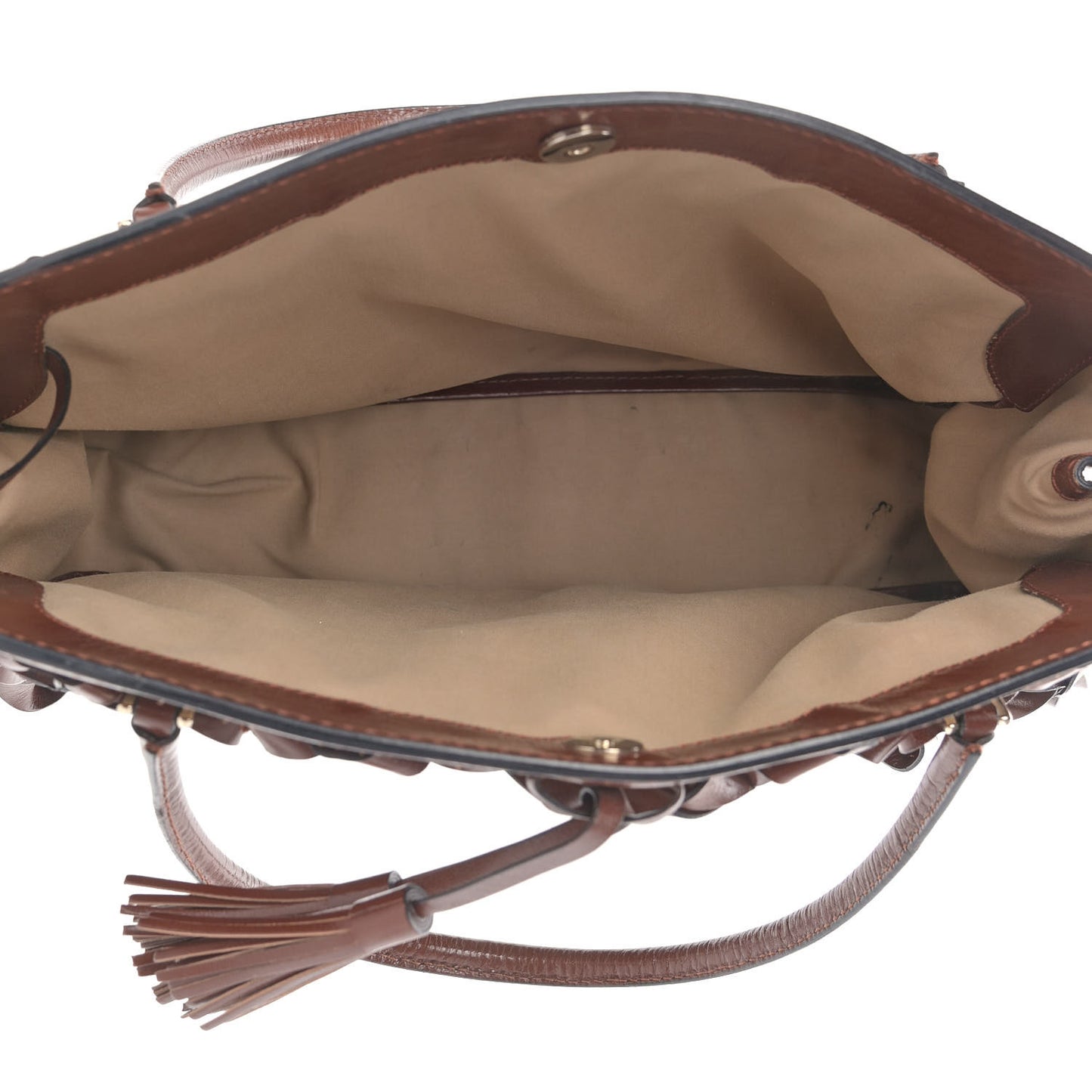 Calfskin Floral Applique Tote Brown