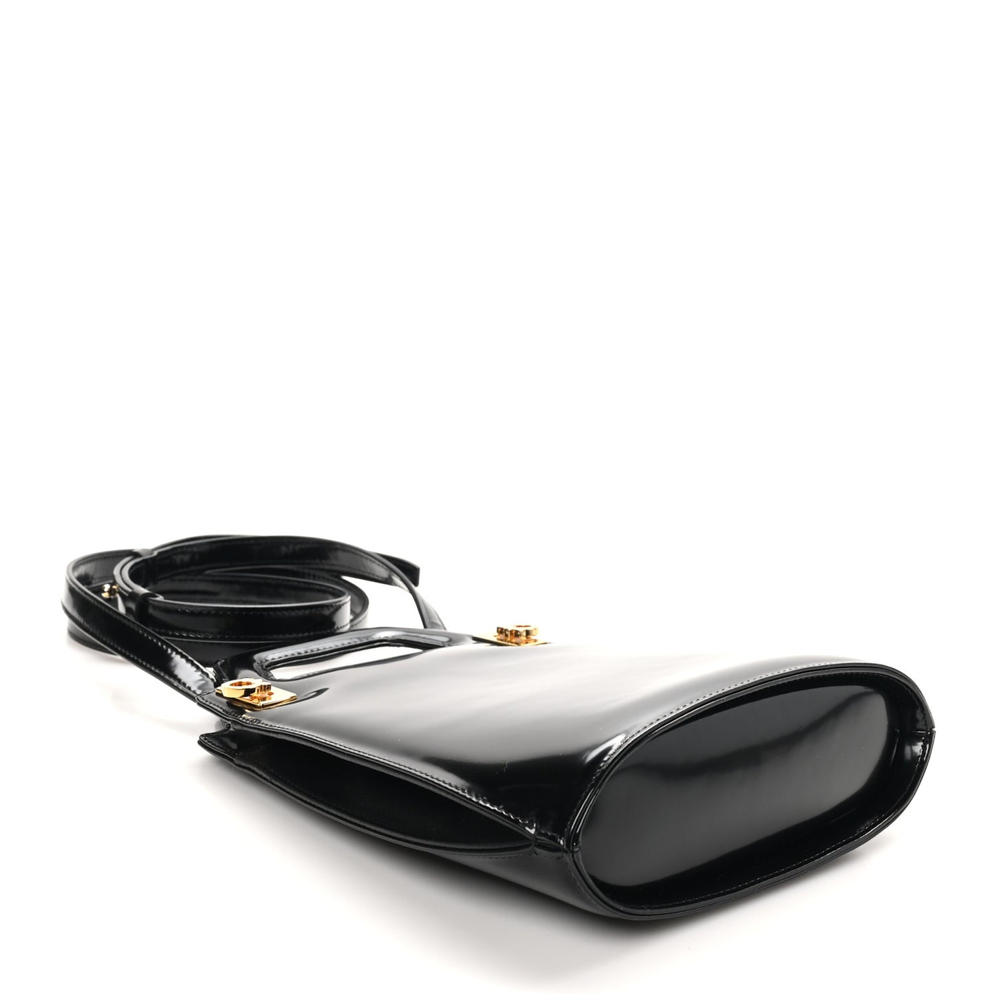Brushed Calfskin North South Wanda Top Handle Bag Black
