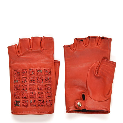Chanel Lambskin Tweed Fingerless Gloves 7 Red 1 of 8