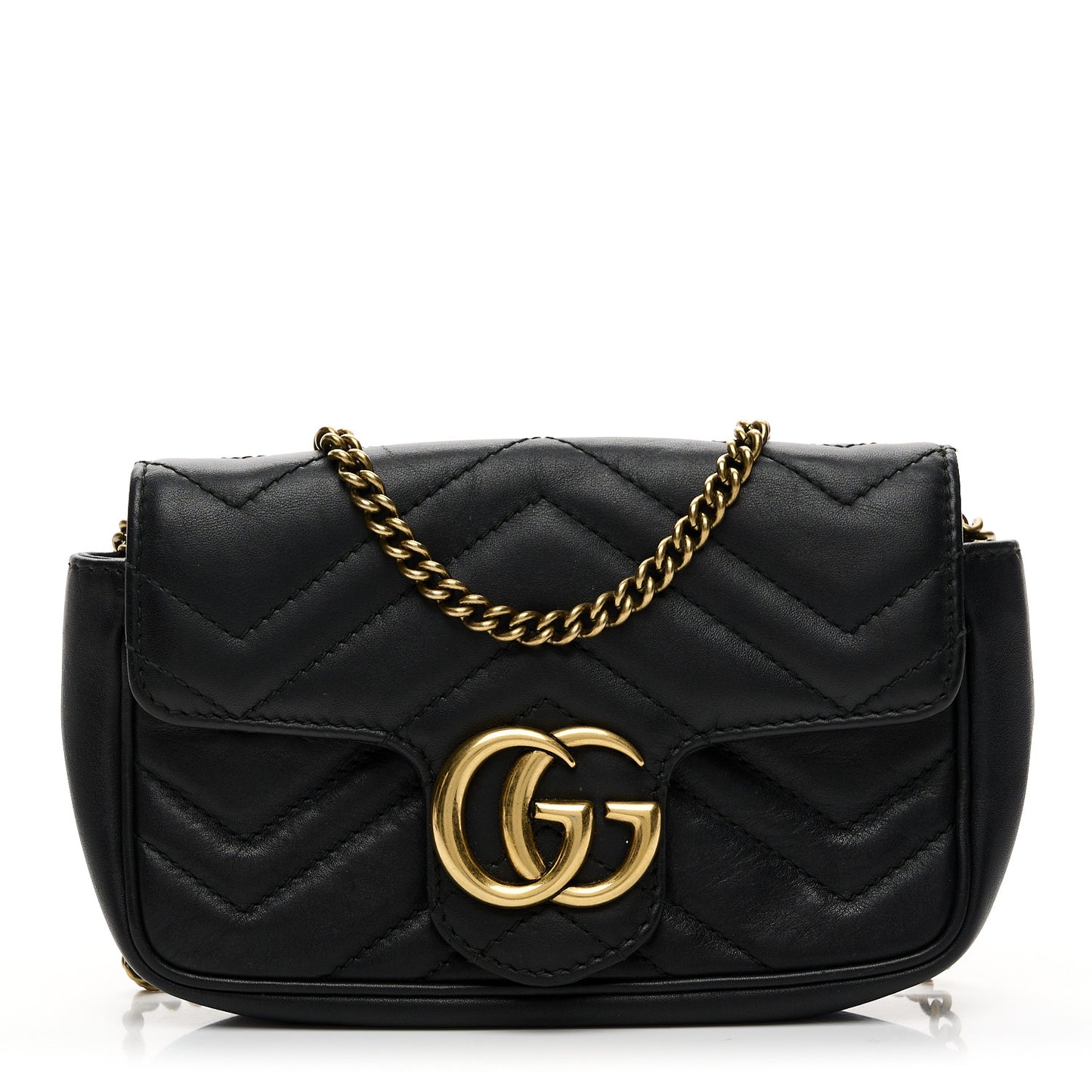 Calfskin Matelasse Super Mini GG Marmont Shoulder Bag Black