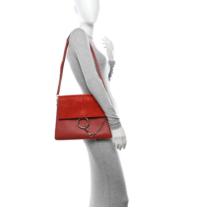 Chloe Calfskin Suede Medium Faye Shoulder Bag Sepia Red 2 of 11