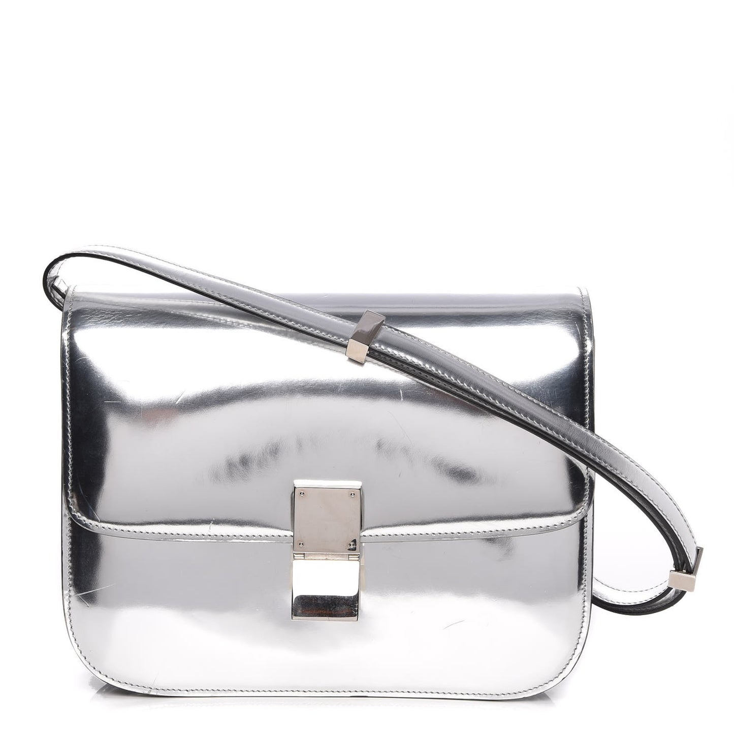 Mirror Box Calfskin Medium Classic Box Flap Bag Silver