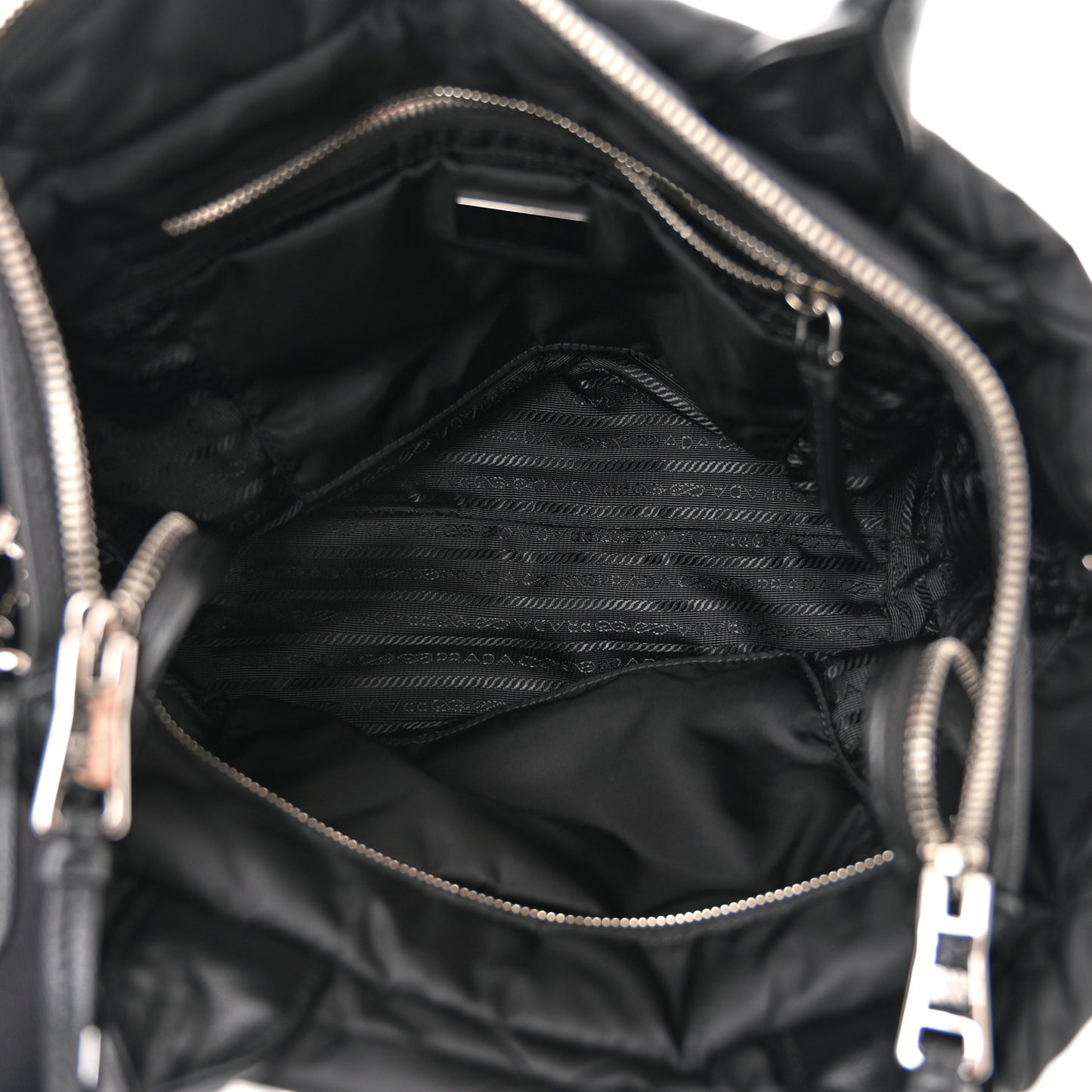 Re-Nylon Nappa Triangle Quilted Padded Small Double Handled Zip Tote Black