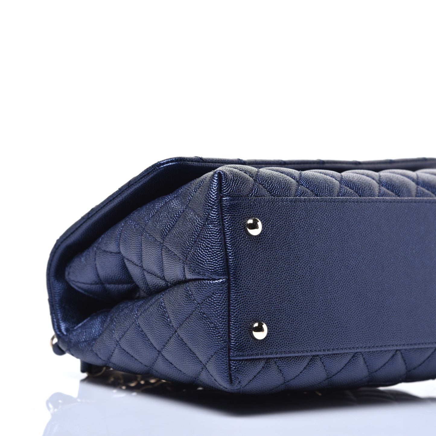 Iridescent Caviar Quilted Small Coco Handle Flap Dark Blue