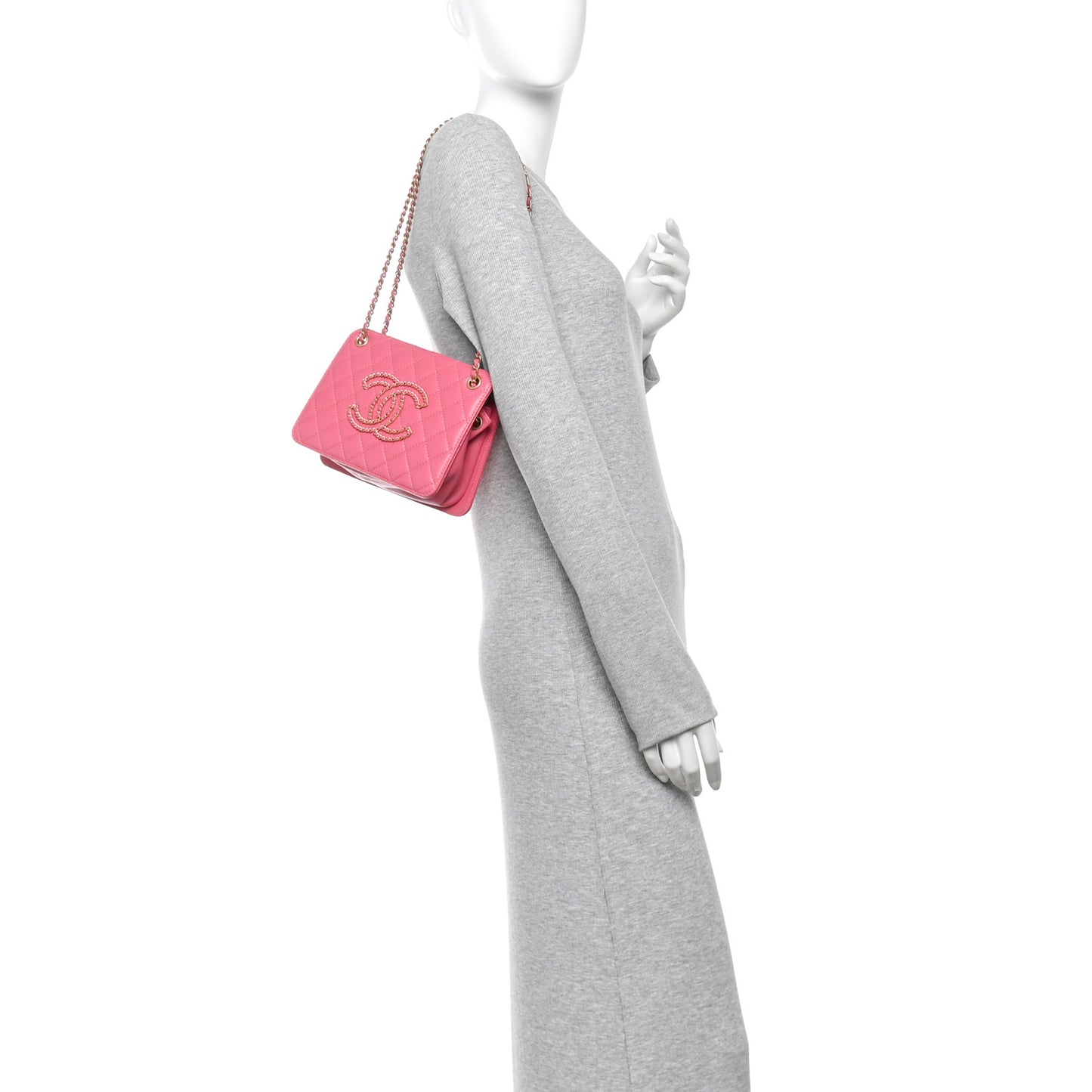 Calfskin Quilted CC Small Once Upon A Time Tote Pink
