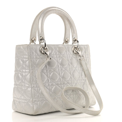 Christian Dior Metallic Lambskin Cannage Medium Lady Dior Silver 2 of 15