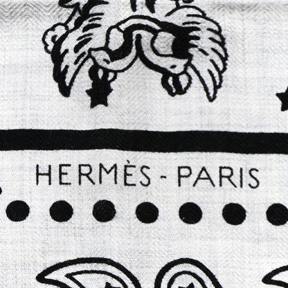 Hermes Cashmere Silk Les Cles Bandana Shawl 140 Gris Chine Black 2 of 4
