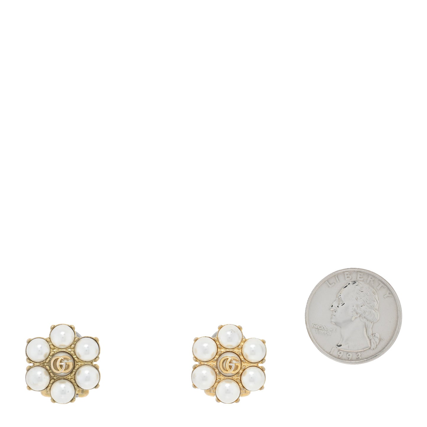 Metal Pearl Double G Clip On Earrings Aged Gold