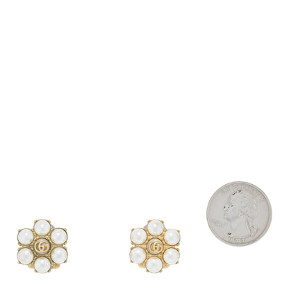 Gucci Metal Pearl Double G Clip On Earrings Aged Gold 2 of 5